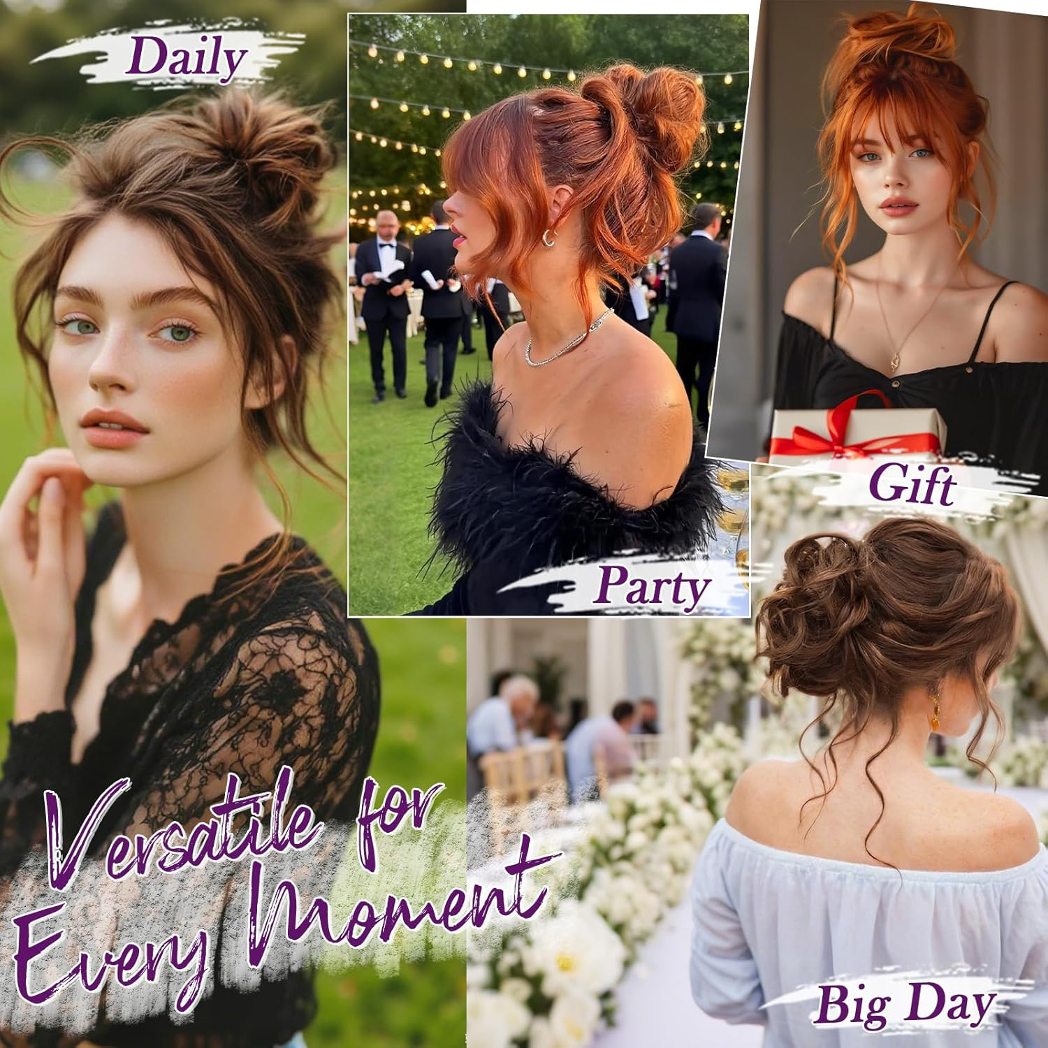 2 PCS Brown Messy Bun Hair Pieces – Elastic Chocolate Brown Messy Bun Scrunchies