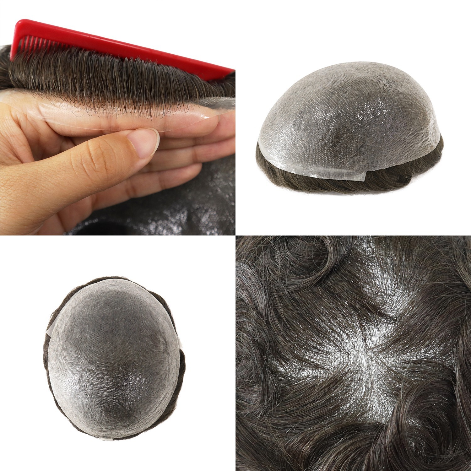 Mens Toupee Human Hair Replacement System Ultra Thin Skin 90% Denisty Hairpieces