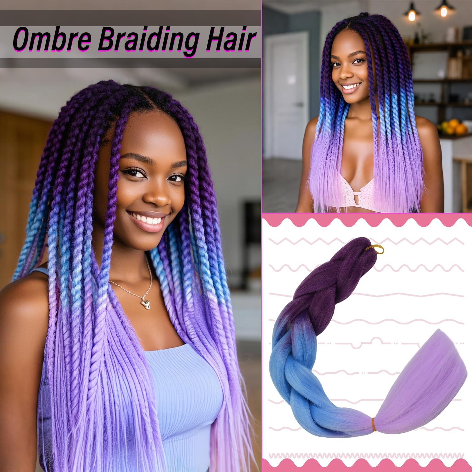 3 Packs 24 Inch Ombre Braiding Hair High Temperature Synthetic Fiber Hair Extens