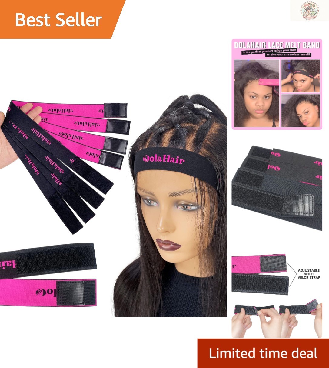 Lace Melting Band Set – 4PCS Elastic Edge Wraps in Chic Pink and Black Designs