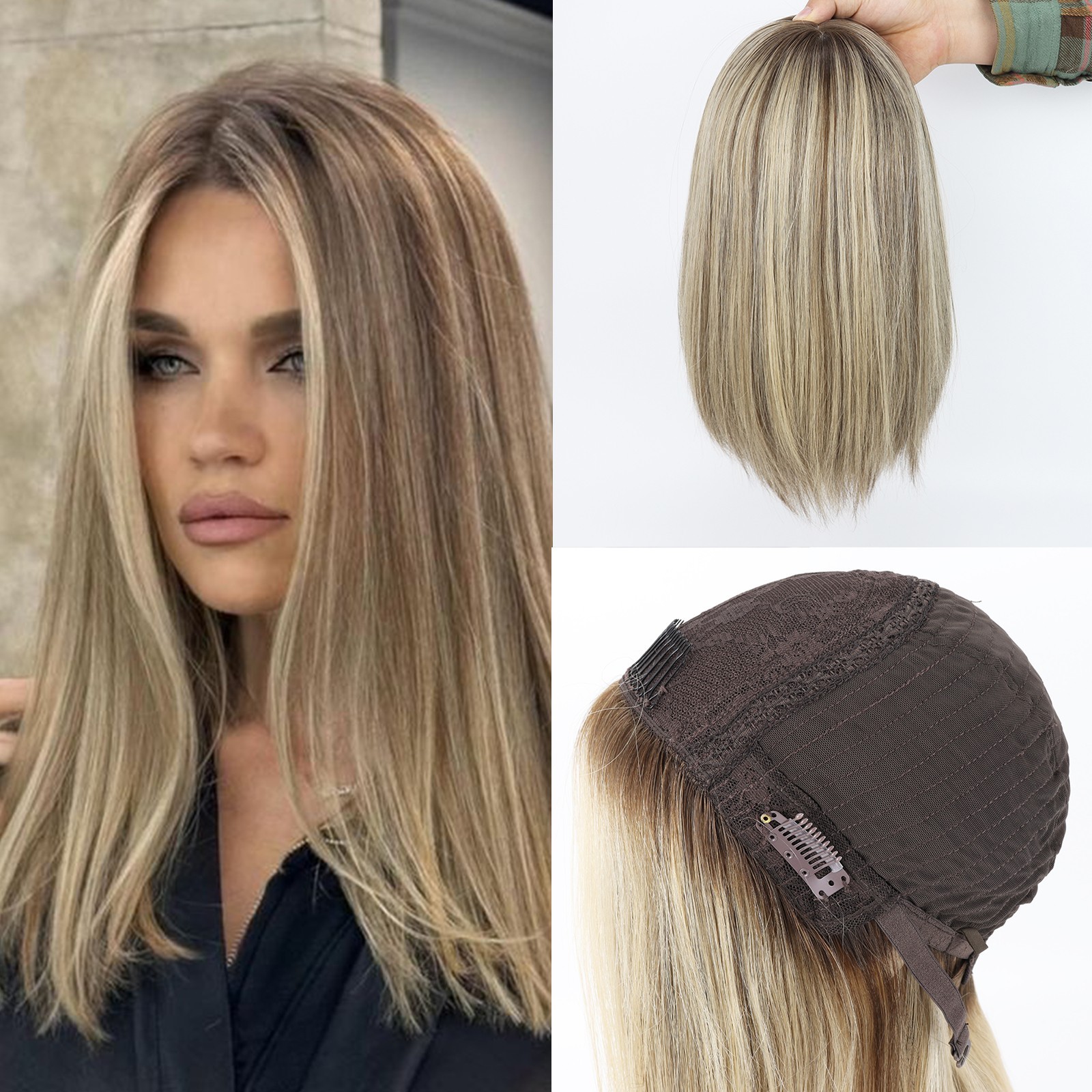 14” Silk Base Jewish Wig Virgin European Hair Ombre #Q8 Thick End Kosher Wig
