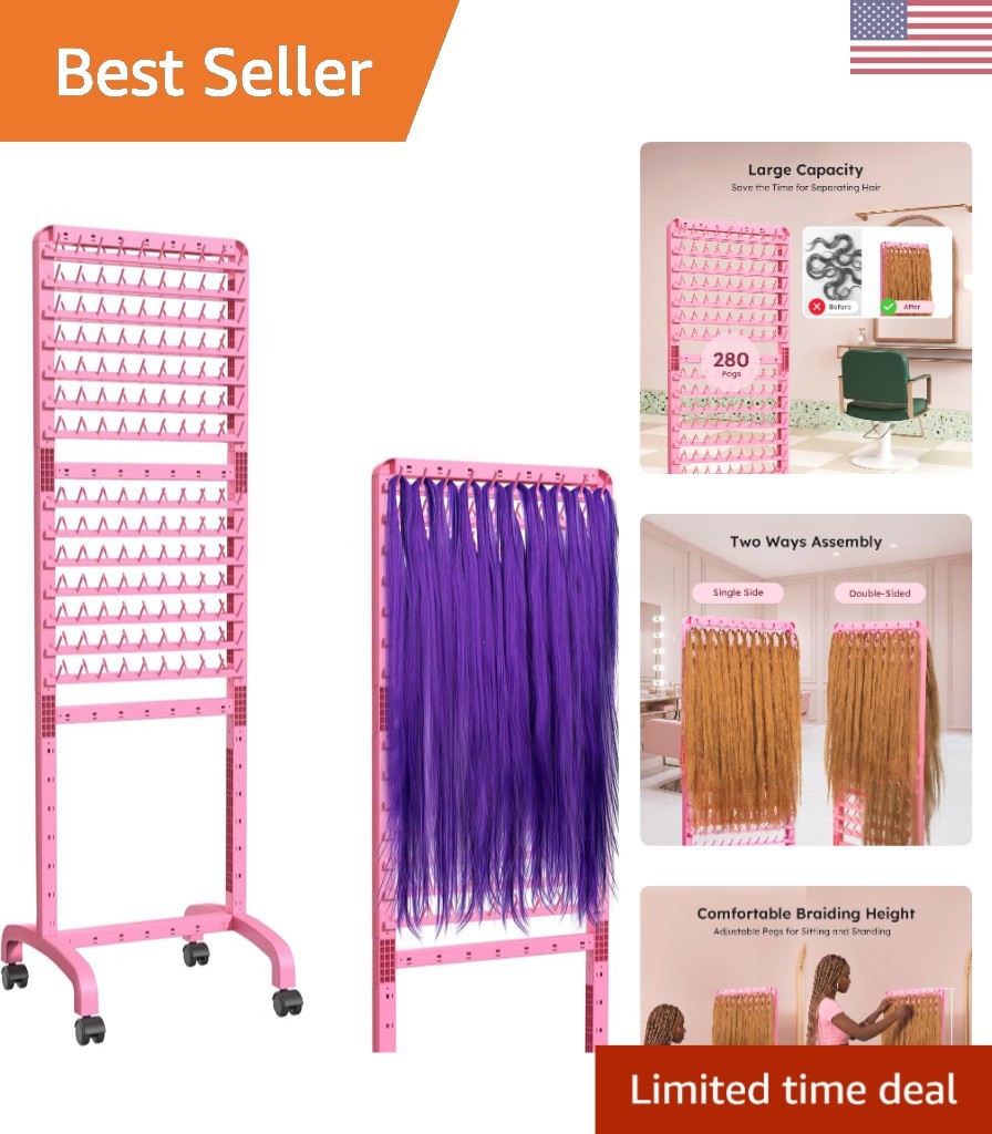 Customizable Pink Braiding Rack with 280 Adjustable Pegs – Ergonomic & Efficient