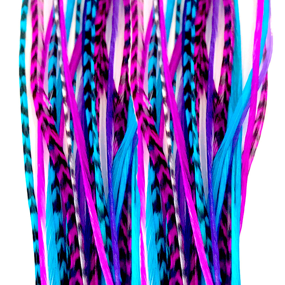 Feather Hair Extensions, 100% Real Rooster Feathers, Long Pink, Purple, Blue