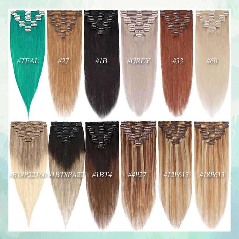 Clip In Hair Extensions Real Remy Human Hair Brown 18” 20″ 24” 8pcs Full Head