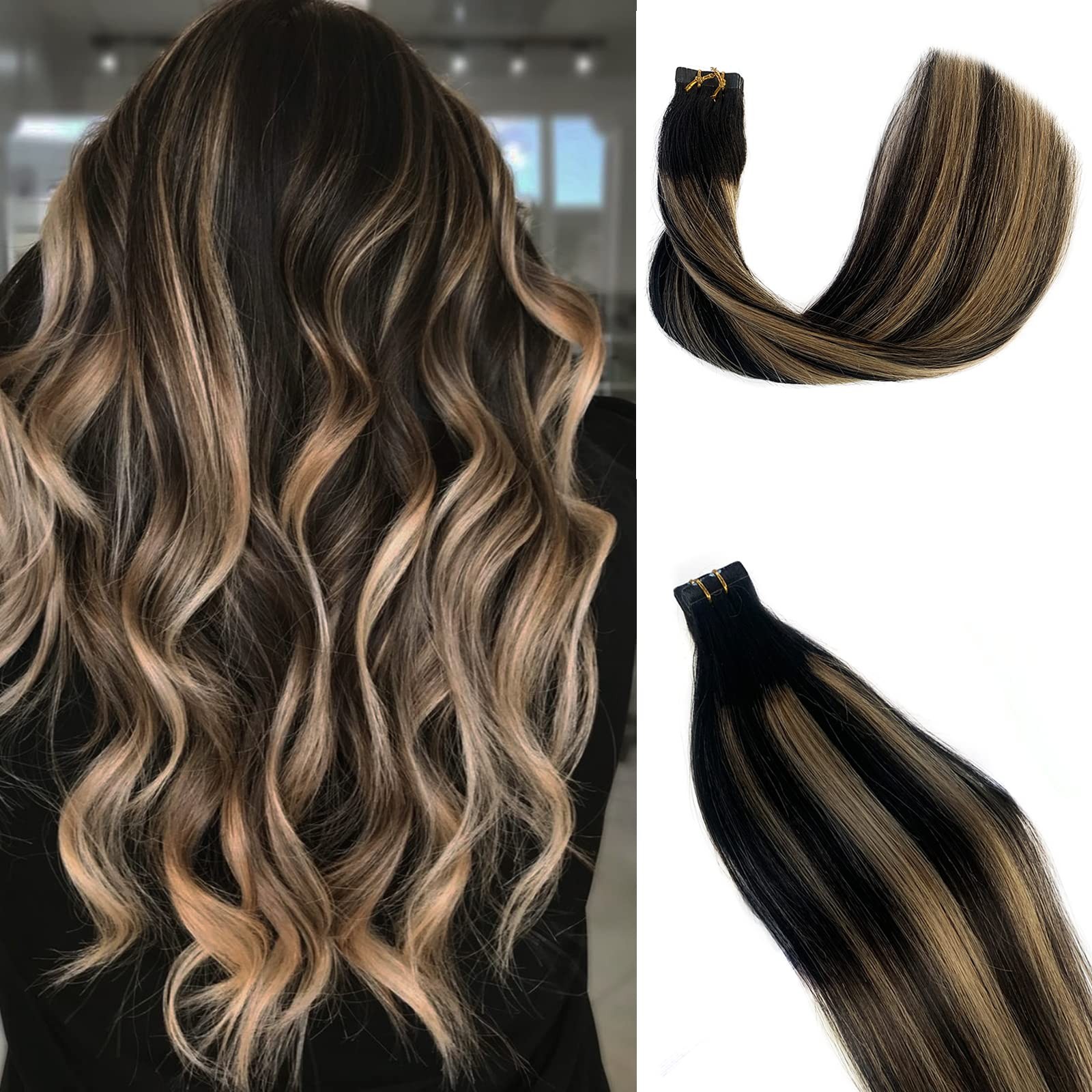 Smavida Highlight Balayage Blonde Tape In Hair Extensions 22Inch Ombre Natural
