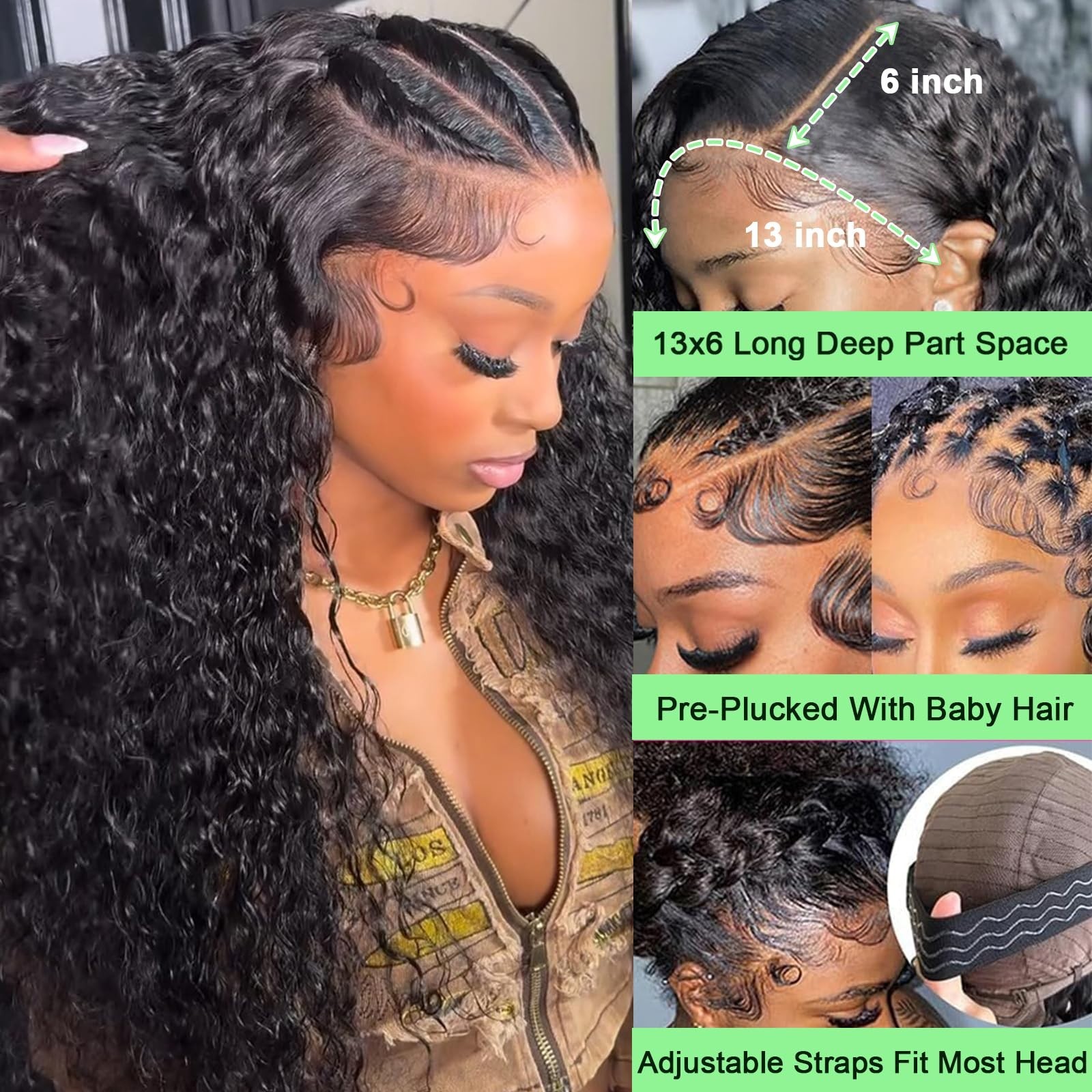 30″ 13×6 HD Lace Front Wig – 200 Density Deep Wave Human Hair, Glueless, Pre-Plu