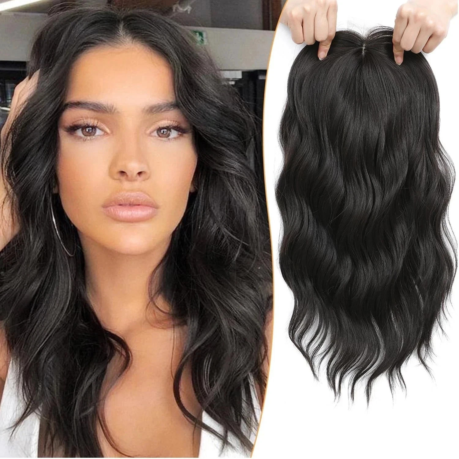 Human Hair New Women’s Long Natural Black Wavy Wig 16 Inch