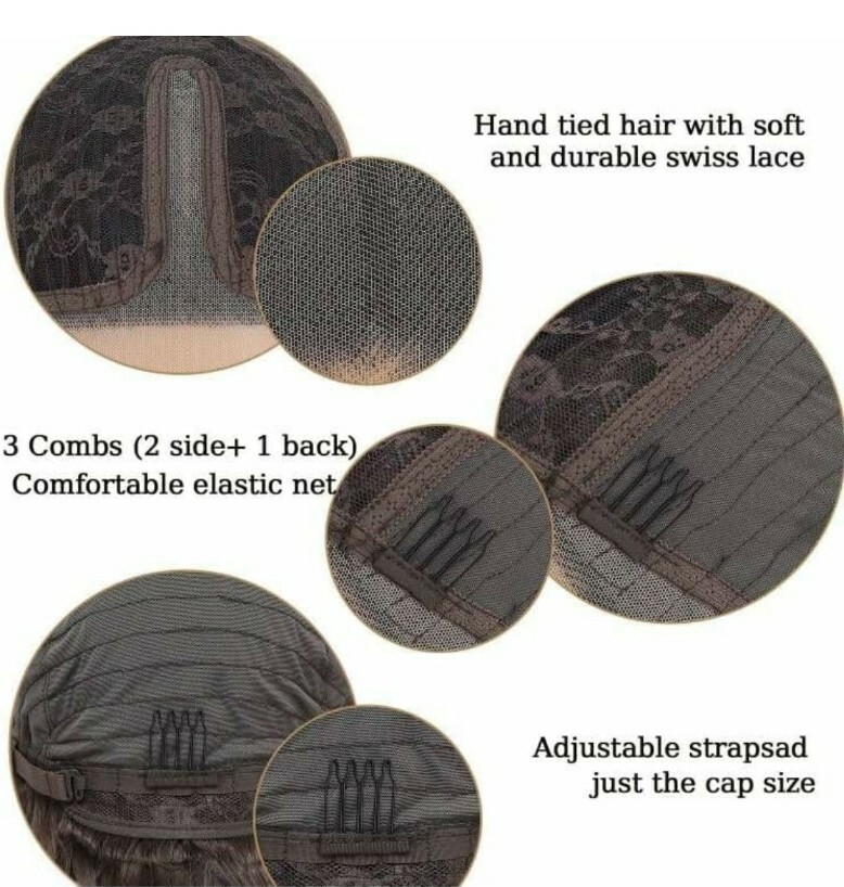 Natural Black Brown Wig HD Front Lace Human Hair Blend Highlights Wavy Curly