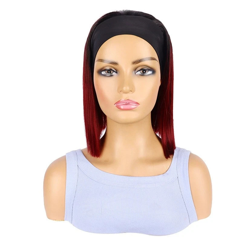 Short Straight Ombre Burgundy Headband Hair Bob Wig Women Synthetic Daily Party