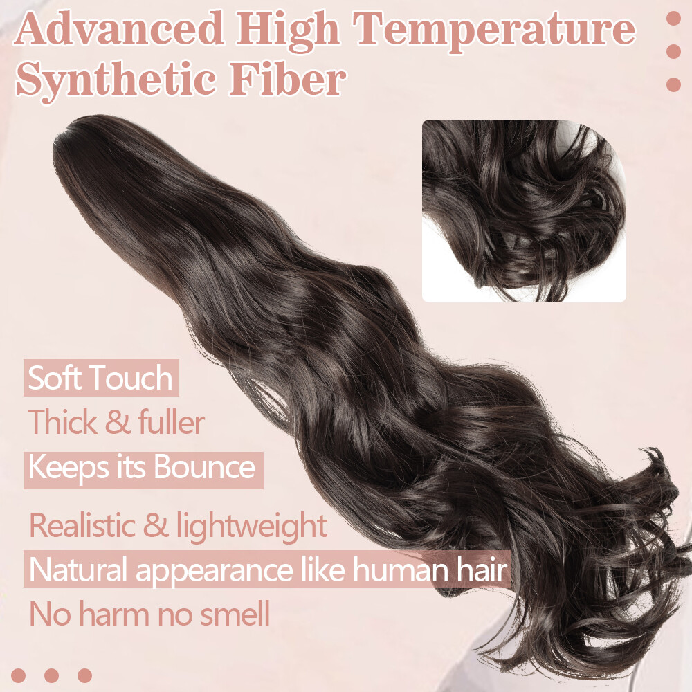 THICK Claw On Clip Ponytail Real As Human Pony Tail Hair Extension Wavy Natural