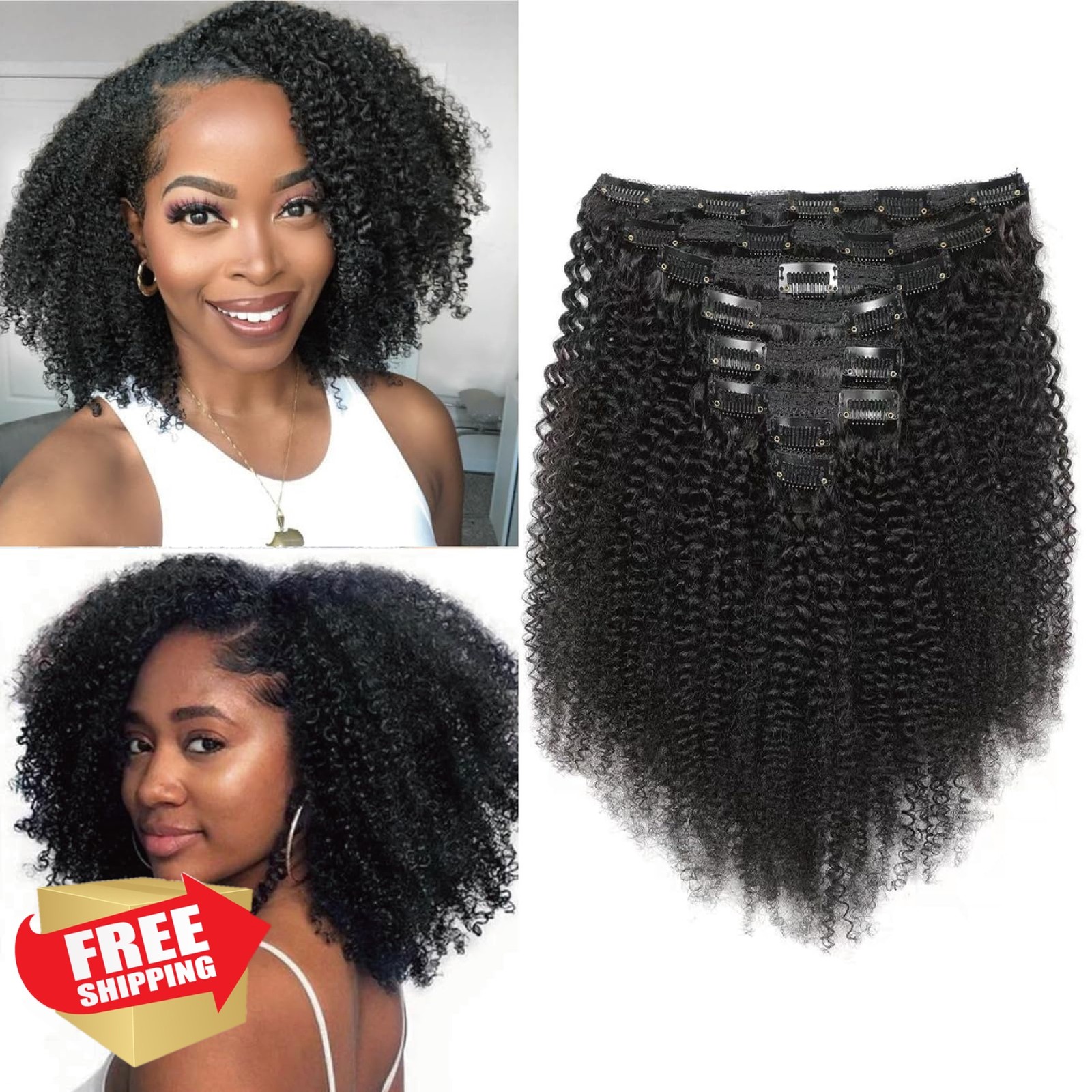 Yacurcur 4C Clip Ins Human Hair Natural Black 10 Inch