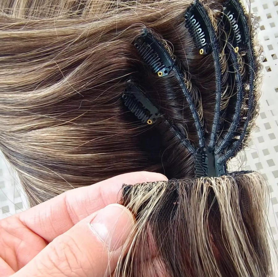 Blonde Customize Spider Seamless Octopus Clip in Hairpiece Clips in Wefts Topper