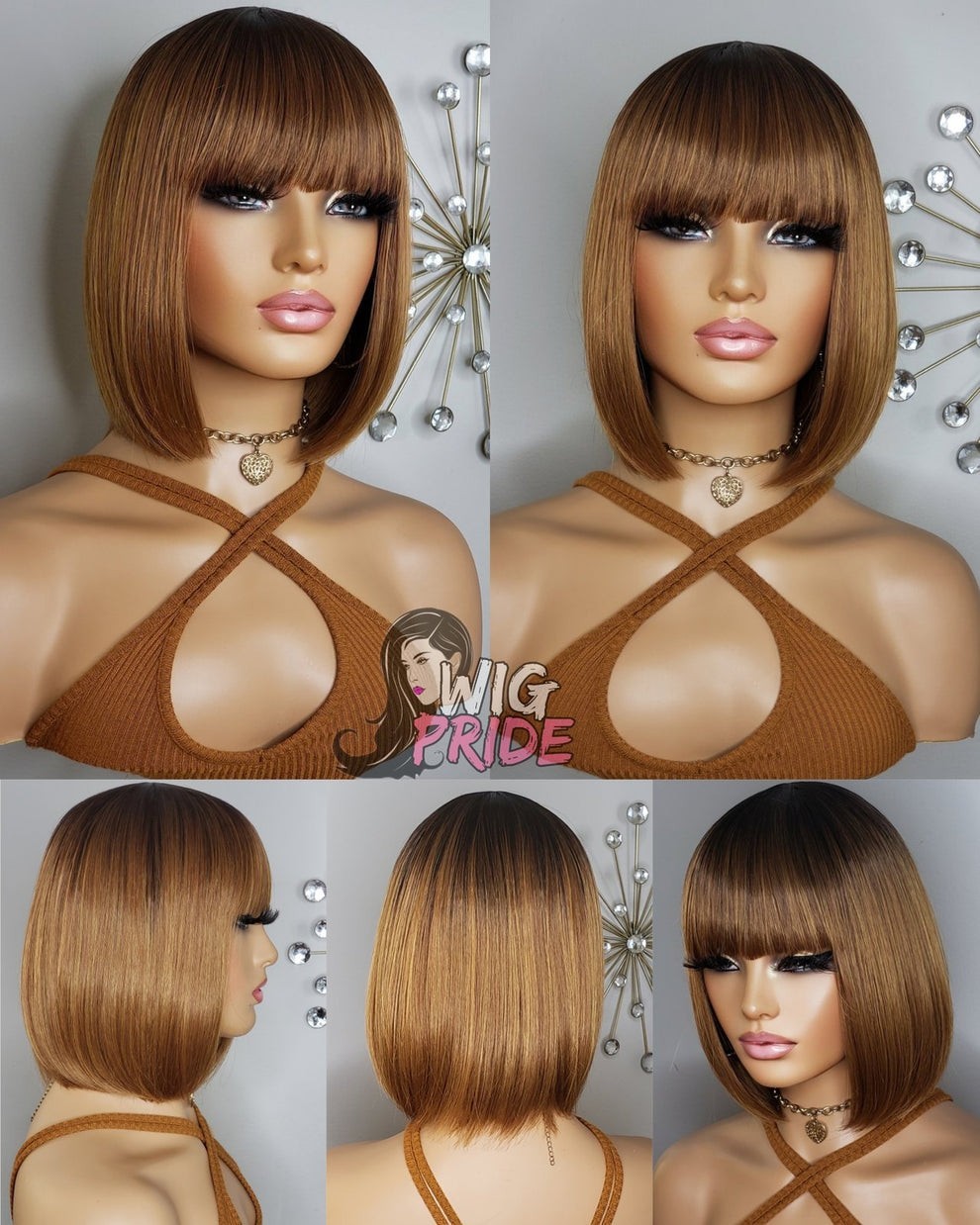 New Short Straight Bob Wrap Bangs Style Full Cap Wig 27 30 Blonde Womens Wigs