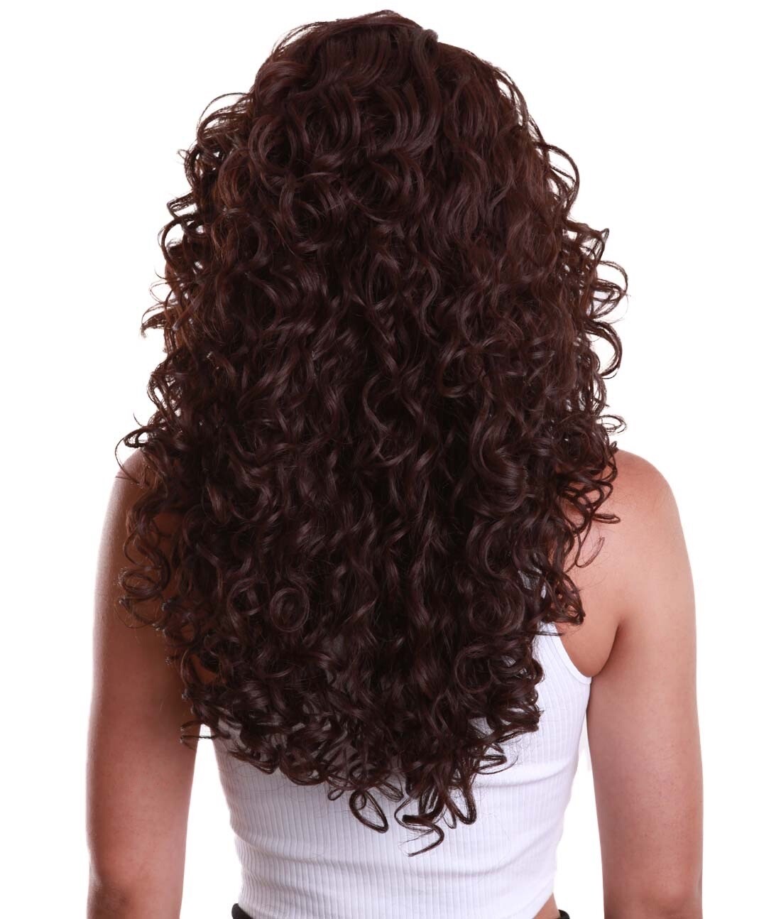 LUXLUXE Mariah Curly 16 Inch Long 7×4 Hand-Tied Lace Front Wig, Medium Brown