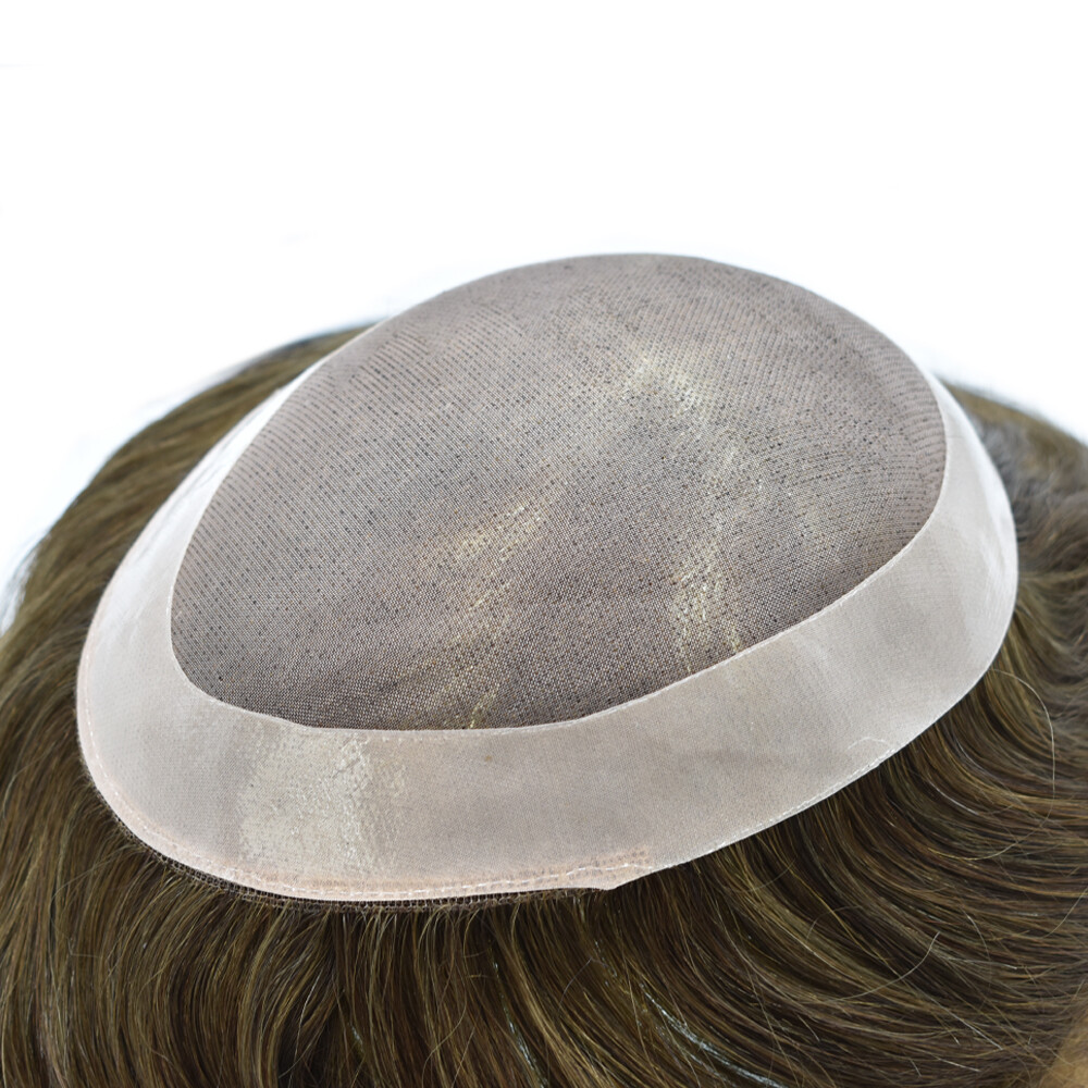 Mens Hairpiece Fine Mono Mens Toupee Poly Skin Hair System Pu Replacement Wig