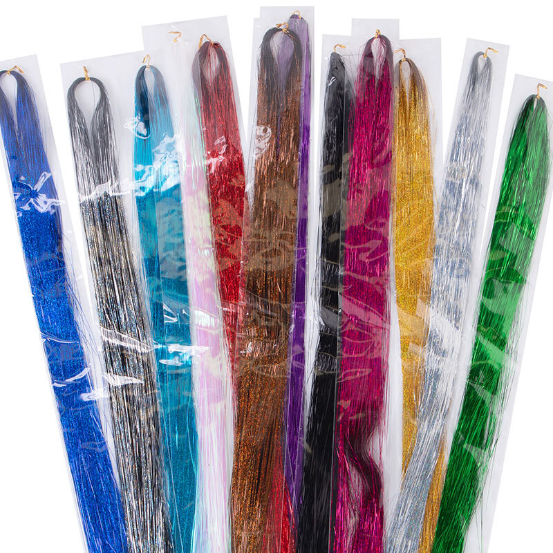 US Hair Tinsel Extension 12 Colors 47 Inch 200 Strands Fairy Holographic Sparkle