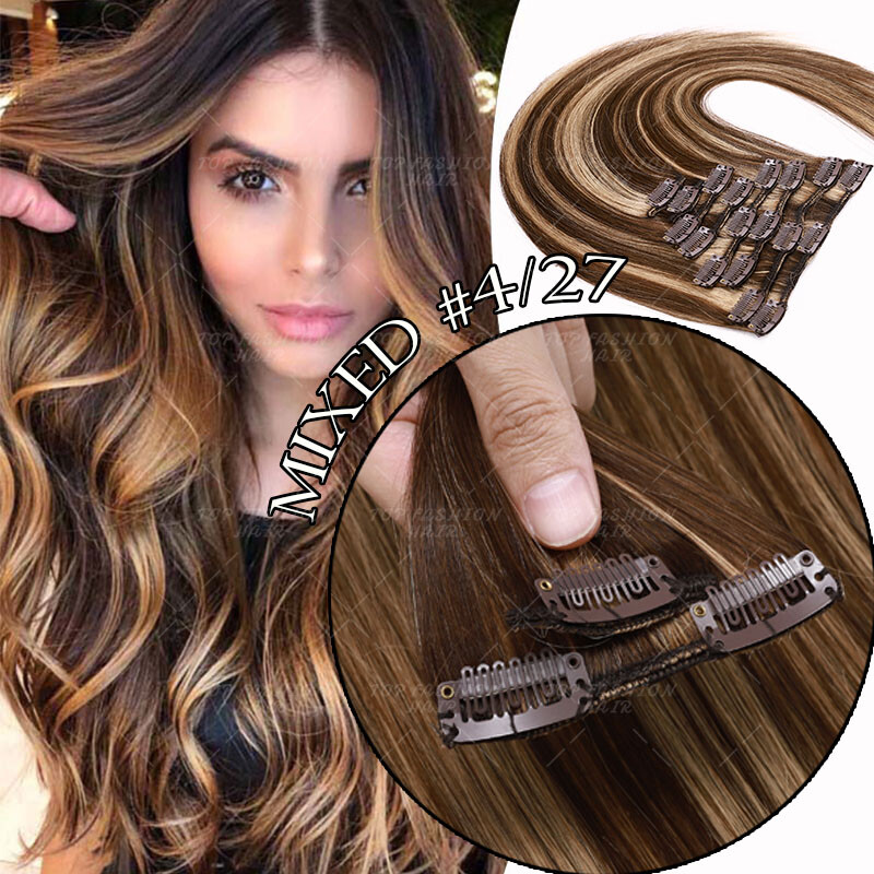 Clip in 8 Pieces 100% Remy Human Hair Extensions Full Head Blonde Dark Ombre G45