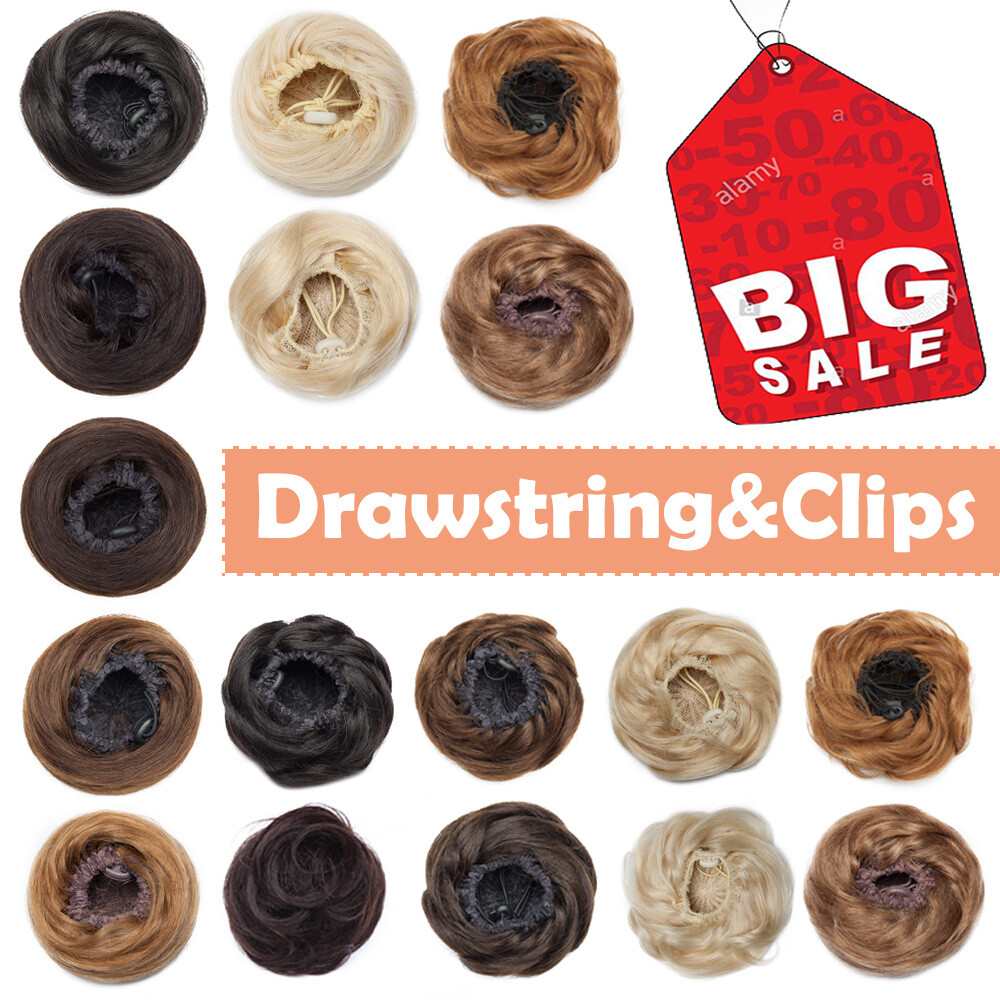 REMY Messy Bun Piece Clip In 100% Human Hair Extensions Updo Scrunchie Pony Tail