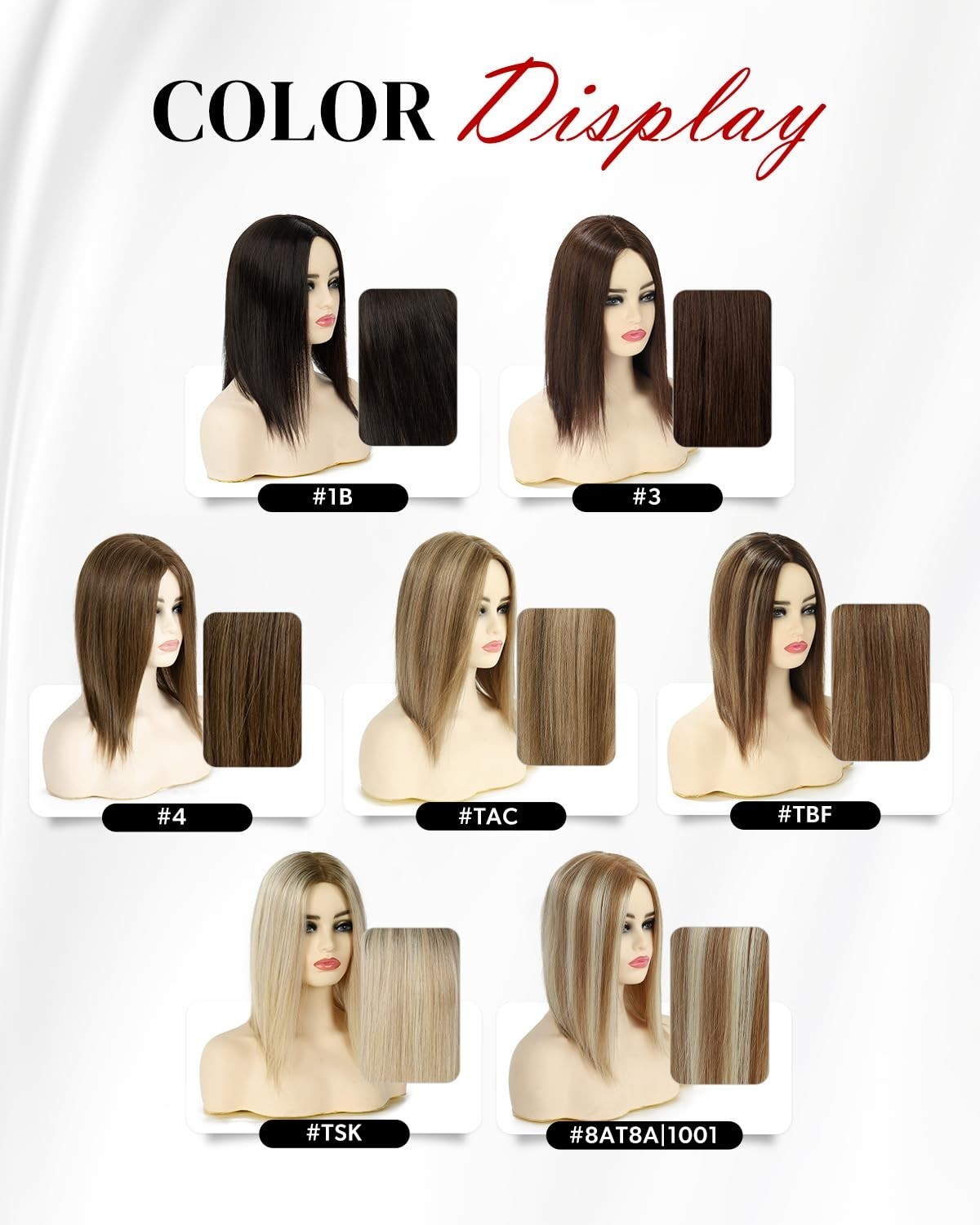 16in Human Hair Topper for Women 7.5×7.5in Injected Silk Base 130% Density #1B