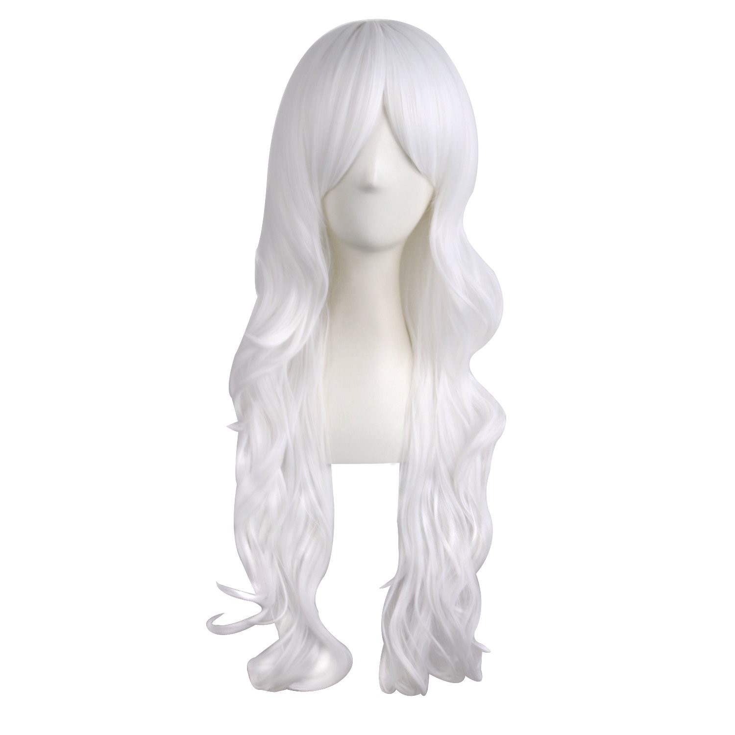 28″/70cm Charming Women’s Long Curly Full Hair Wig (White)