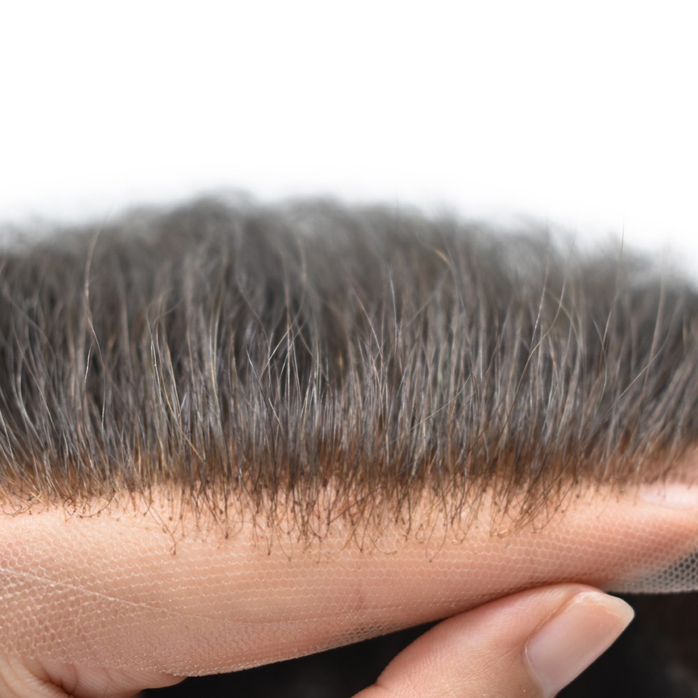 French Lace Front Mens Toupee Poly Skin Hairpieces Human Hair Replacement System