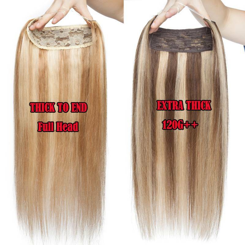 Balayage Thick Wire In Real Human Hair Extensions Hidden Headband One Piece Weft