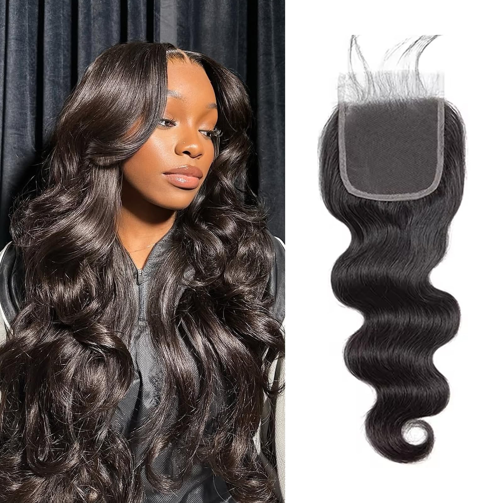 4×4 Lace Closure Human Hair Body Wave Transparent Lace Closure Free Part 100%…