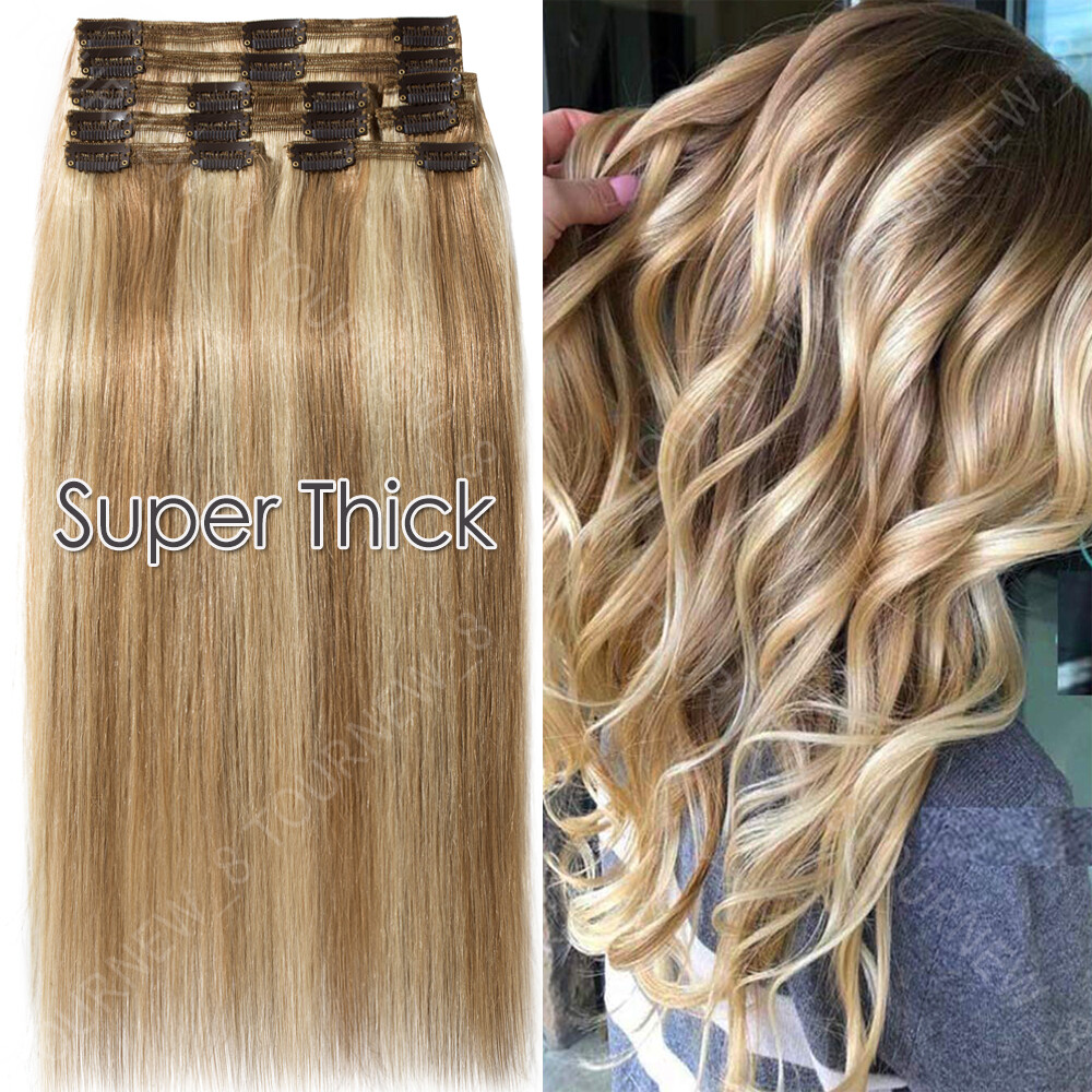 Brazilian Thick Clip In Double Weft Full Head 100% Human Hair Extensions Remy US