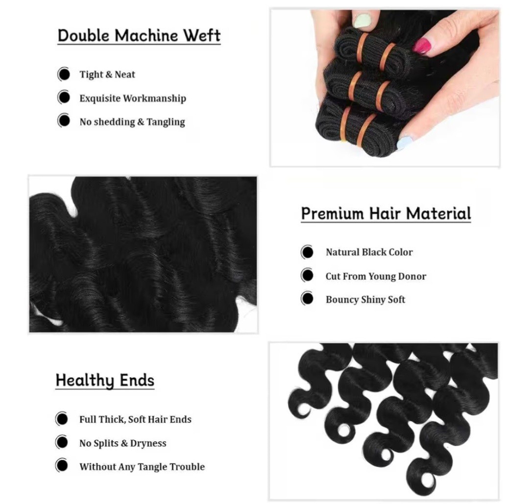 Body Wave Black Human Hair Extensions Weaving Soft No Shedding Tangling