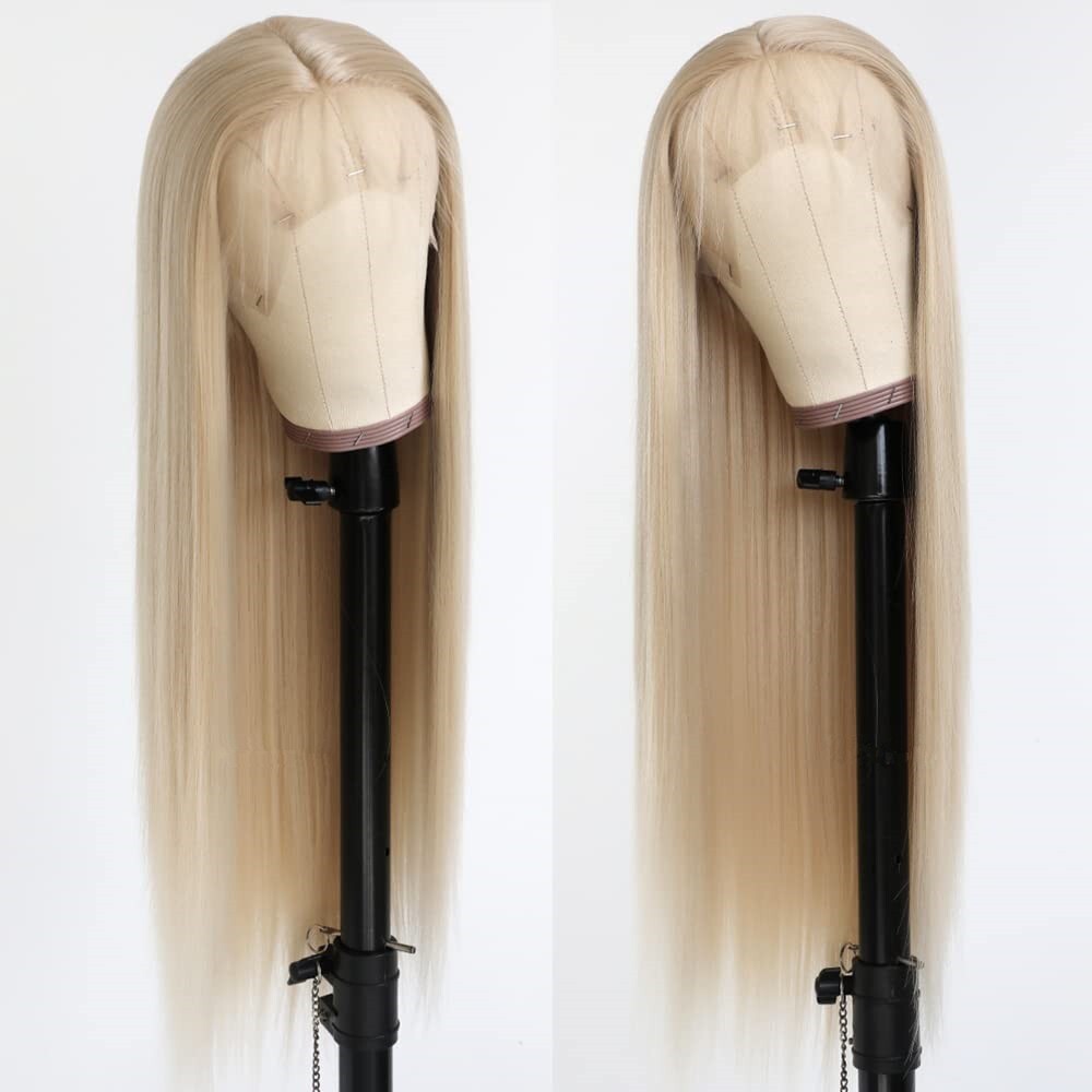 Women Long Lace Front Blonde Wigs Synthetic Hair Straight Wig Heat Safe Natural