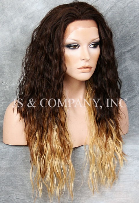 HEAT OK Full Human Hair Blend Lace Front wig Wavy Brown Blonde Tipped NUO GM432