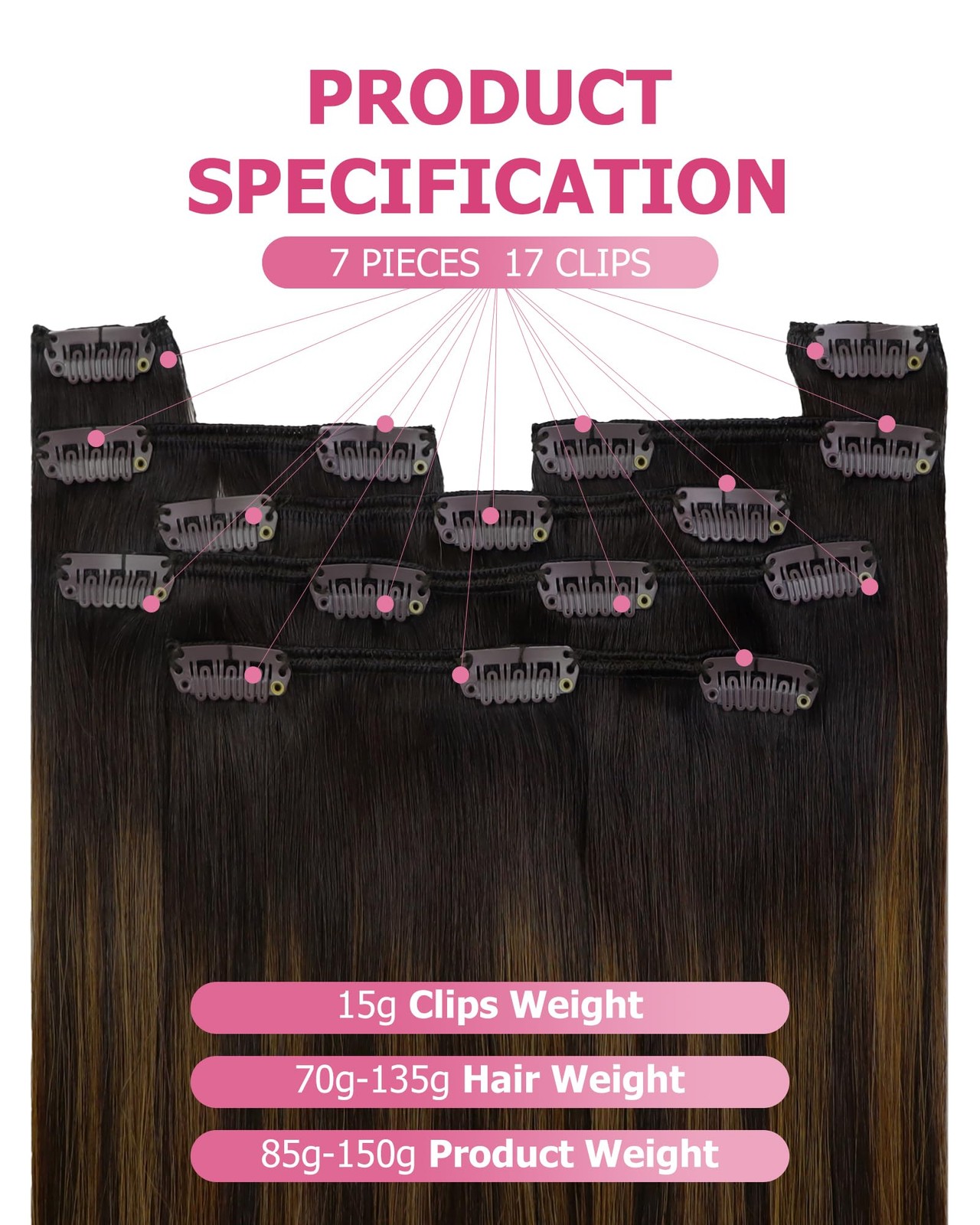 Clip in Human Hair Extensions 20″ Balayage 100g Real Remy – For Volume
