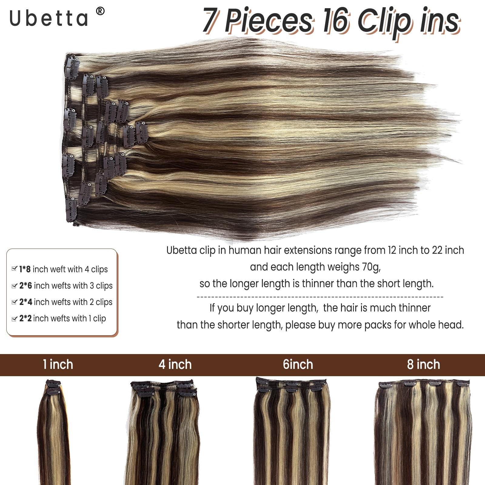 Real Human Hair Clip in Extensions 7pcs 70G 20 Inch #4/613 – Natural Volume