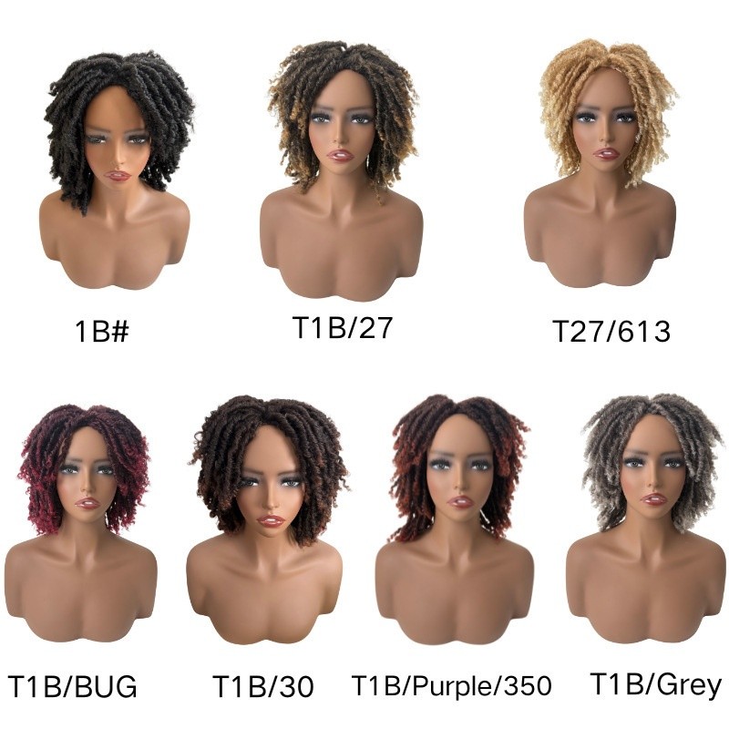 Short Dreadlock Wig 12 Inch Synthetic Fiber Curly Braided Wig Rose Net Cap 1B#