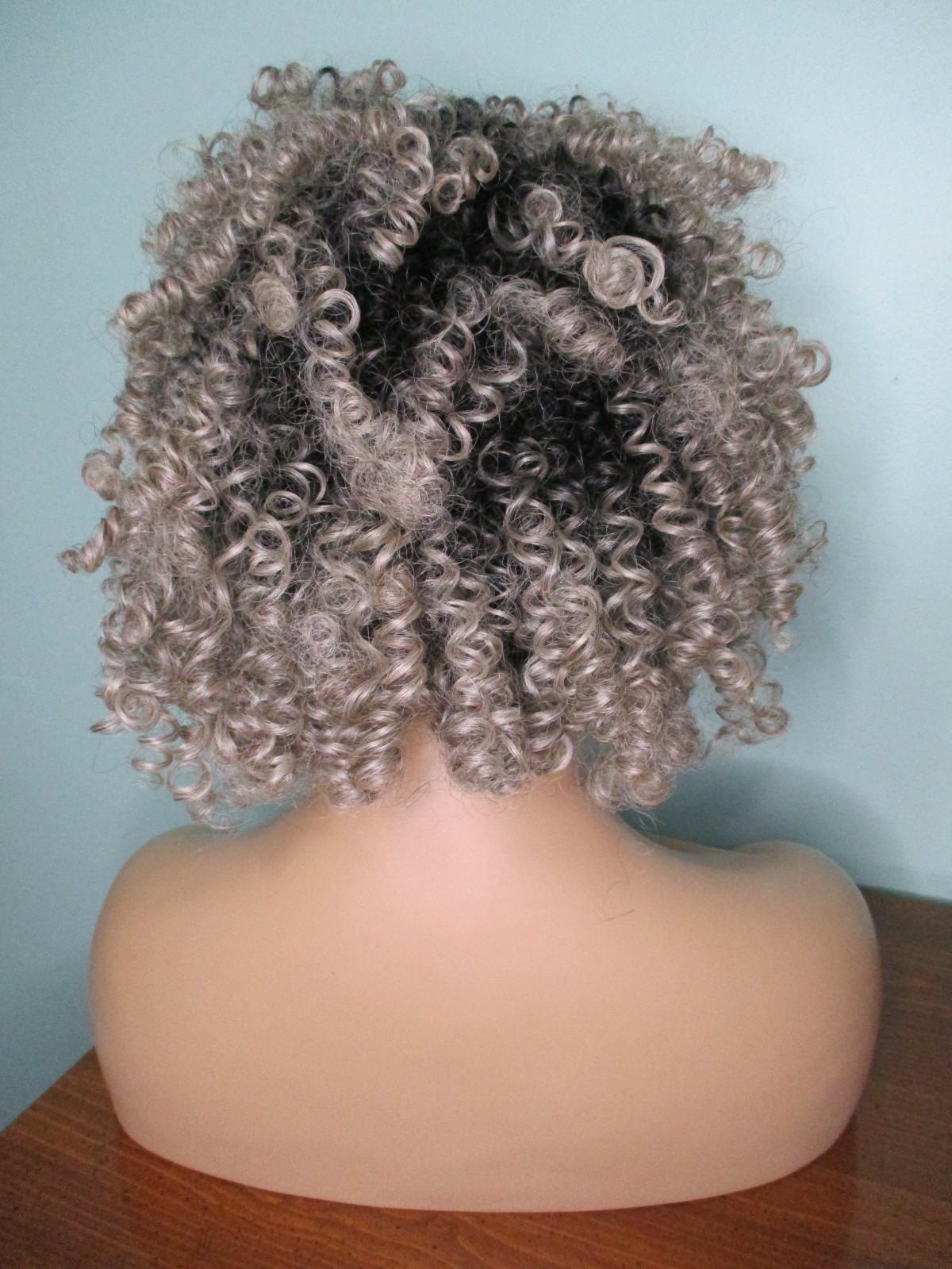 4″ – 10″ gray with black roots KINKY spiral curl HEADBAND WIG by BOBBI BOSS