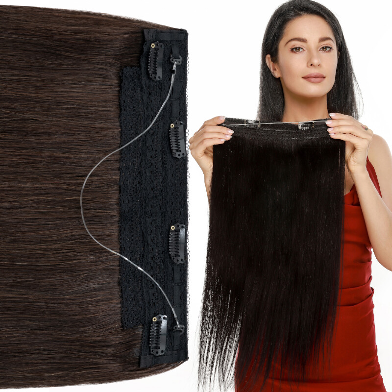 THICK Remy Human Hair Extensions Headband Invisible Hidden Wire Line with Clips
