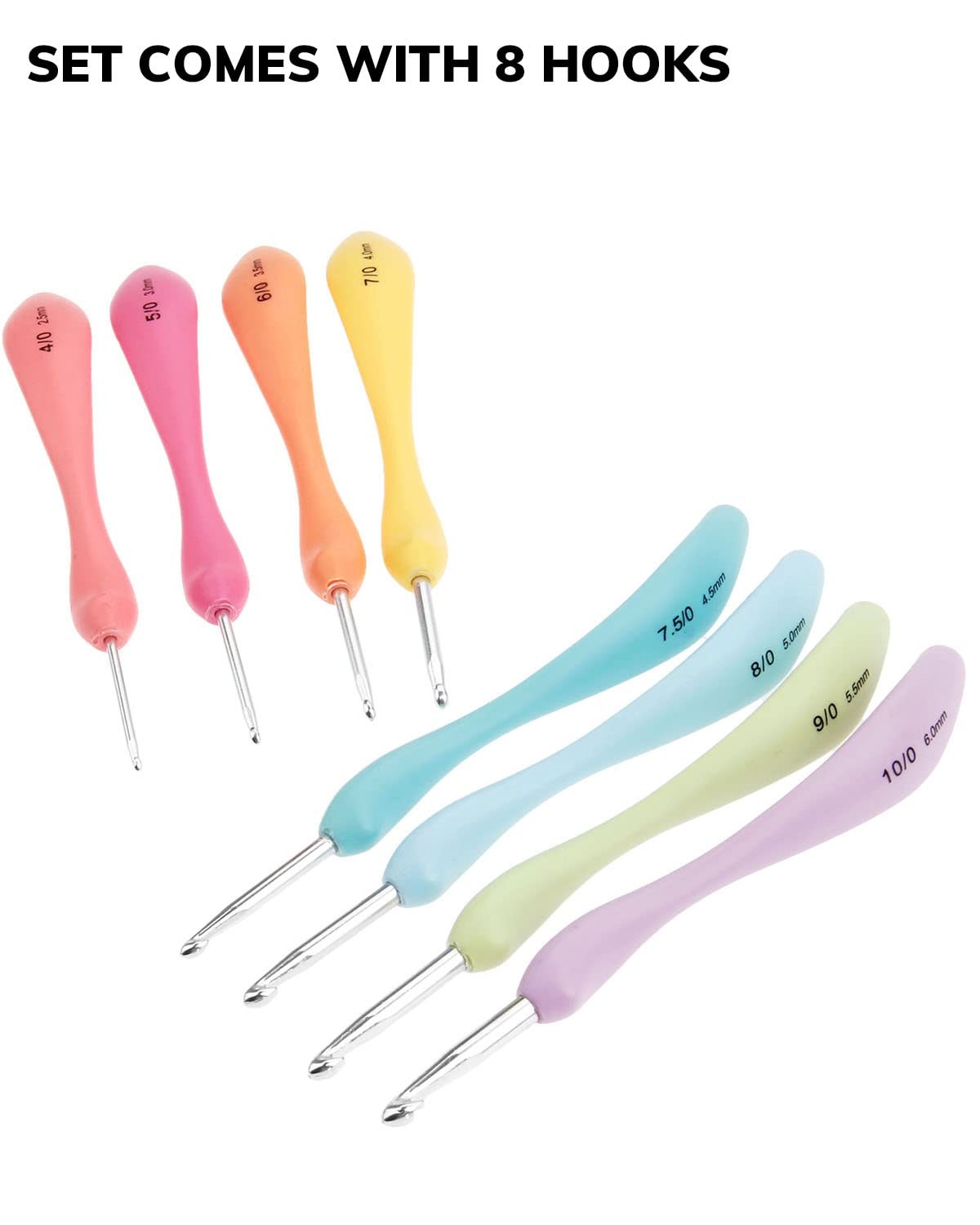 Crochet Hooks Set,Large 2.5,3.0,3.5,4.0,4.5,5.0,5.5,6 millimeters, Multicolor