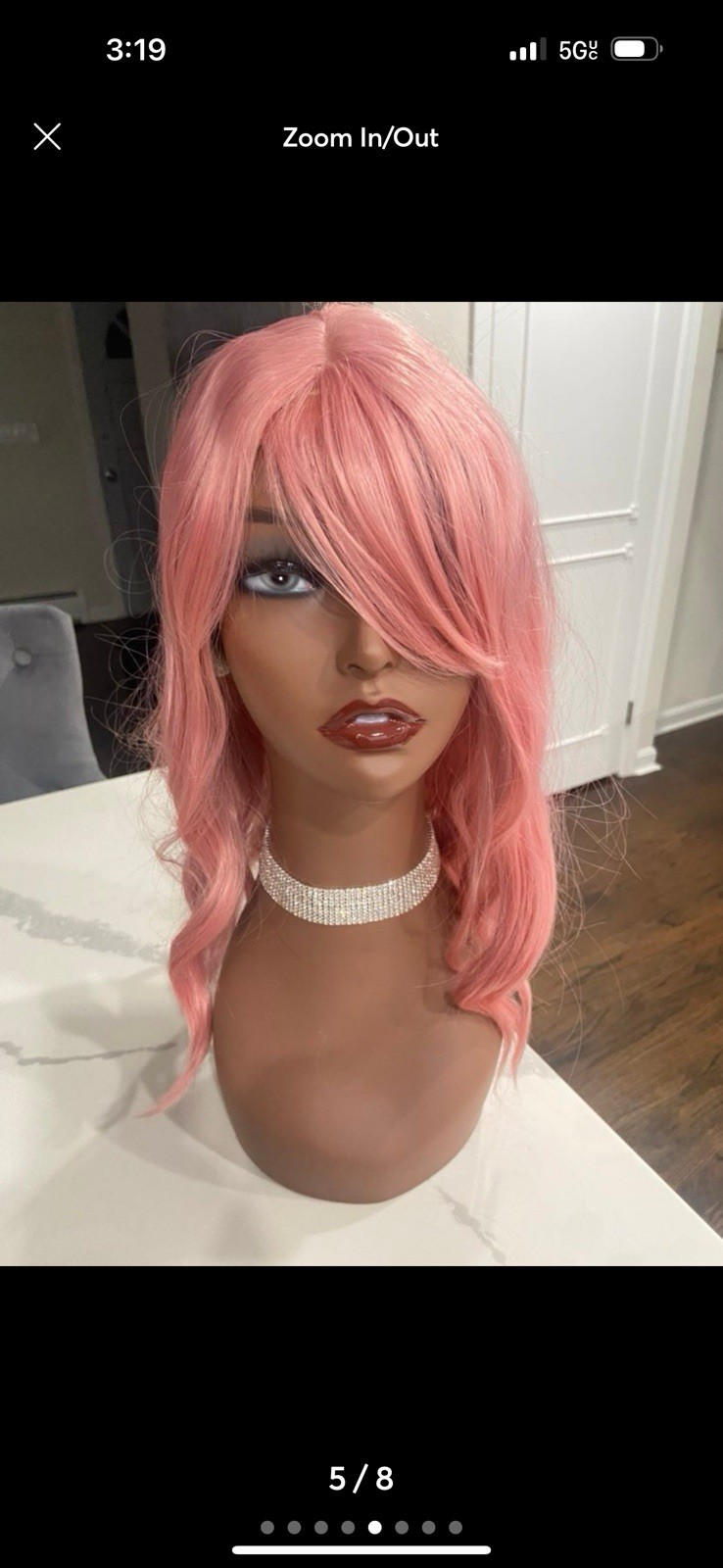 Pink Wavy Synthetic Wig Middle-Part Classic Cap Adjustable Straps for Women