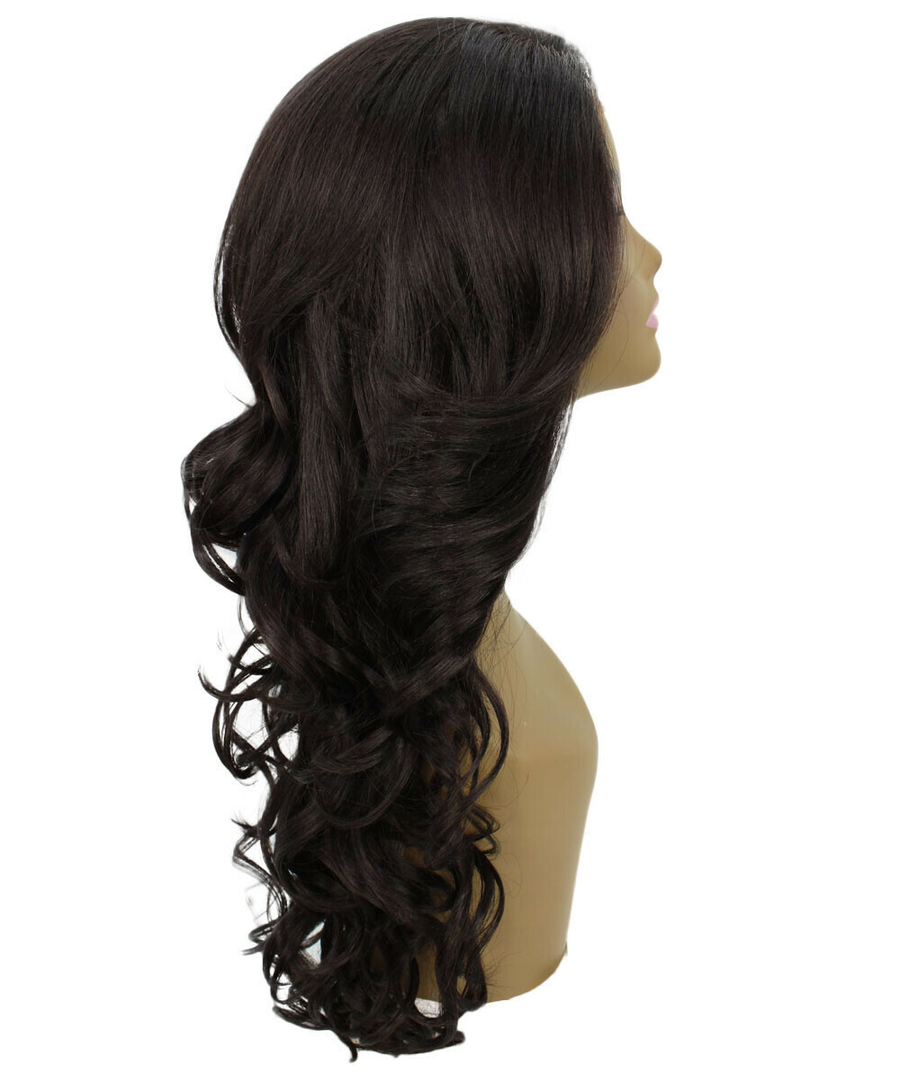 LUXLUXE Kendra Wavy 24.5″ Long 13×2.5 Hand-Tied Lace Front Wig, Dark Brown