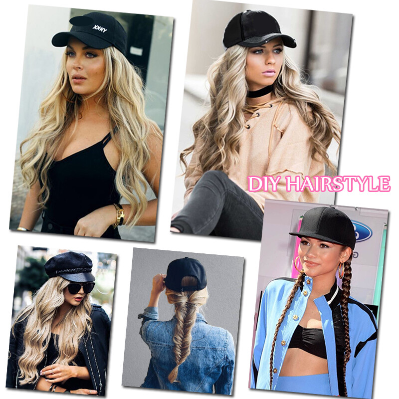 Baseball Cap with Curly Hair Wig Full Wigs Long Natural Wavy HairPiece For Human
