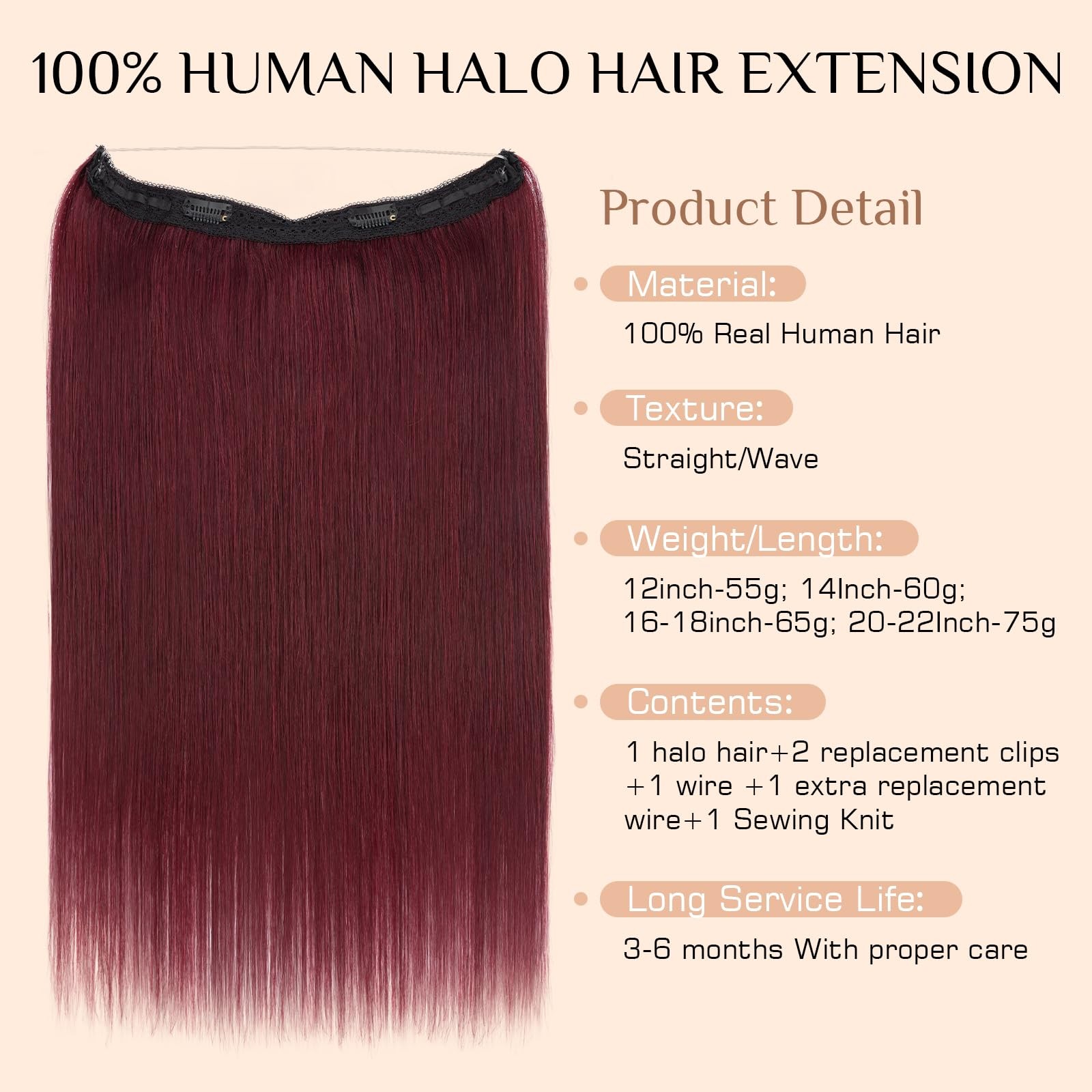 Rich Choices Halo Hair Extensions Real Human Hair Remy Hairs Halo Extension For