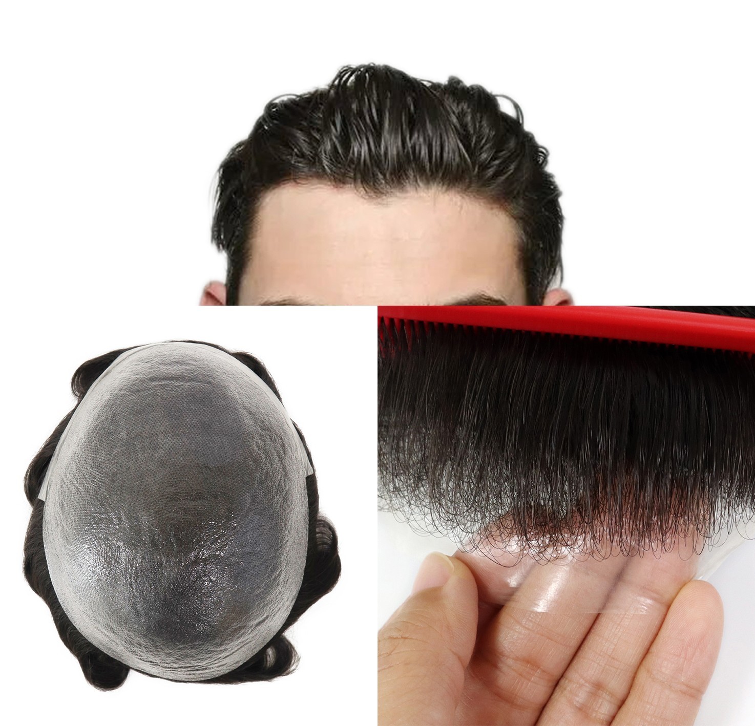 Mens Toupee Human Hair Replacement System Ultra Thin Skin 90% Denisty Hairpieces