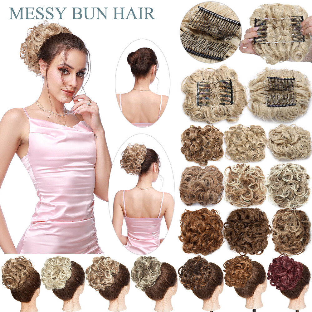 Hair Bun Curly Wavy Scrunchie Updo Extensions Chignon Comb Clip in Hair Ponytail