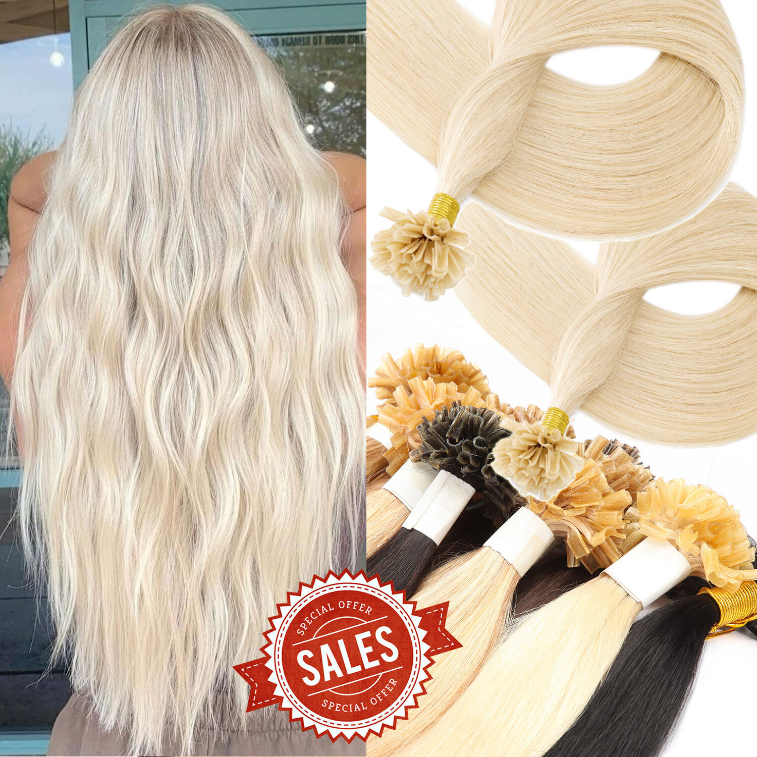 Russian Pre Bonded Keratin Nail U Tip Remy Human Hair Extensions THICK Blonde US