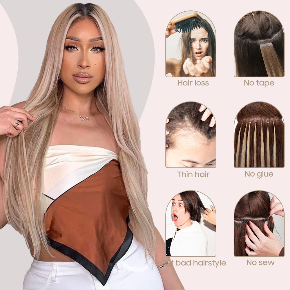 100% as remy human Hair Long Full Head Clip in on Hair Extensions Thick Ombre US