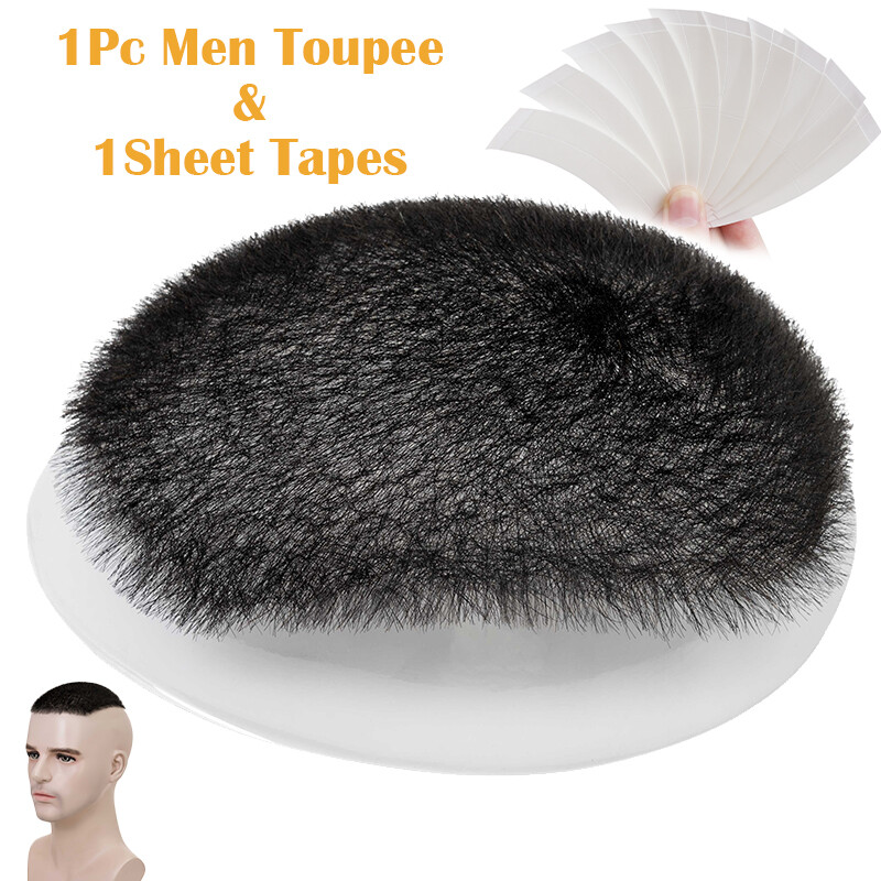 Mens Toupee Human Hair Systems Thin Skin PU Hair Piece Replacement Buzz Cut/Back