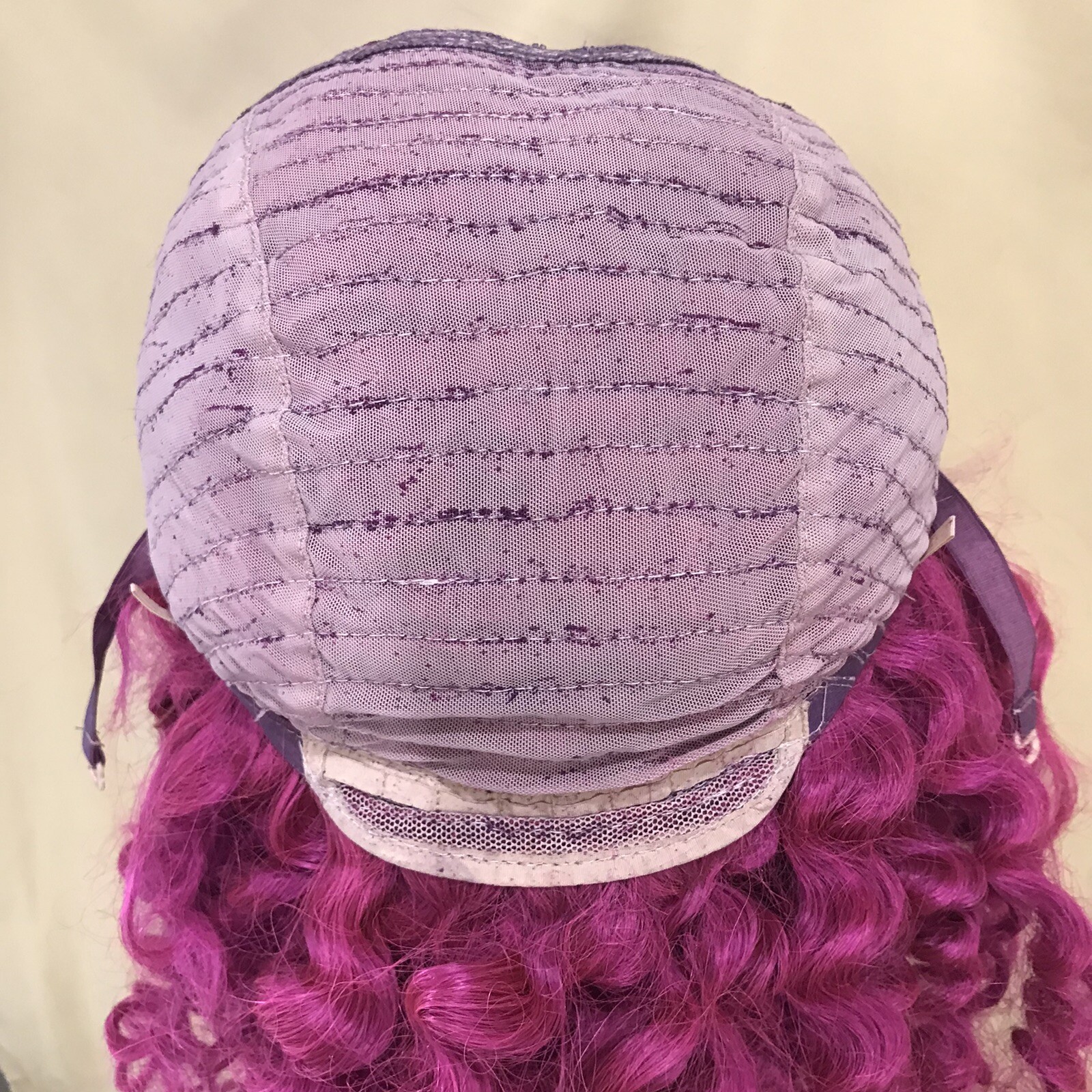 22inch Curly Pink 13x4x1 T Lace Front Pure Human Hair Wig 180% Density