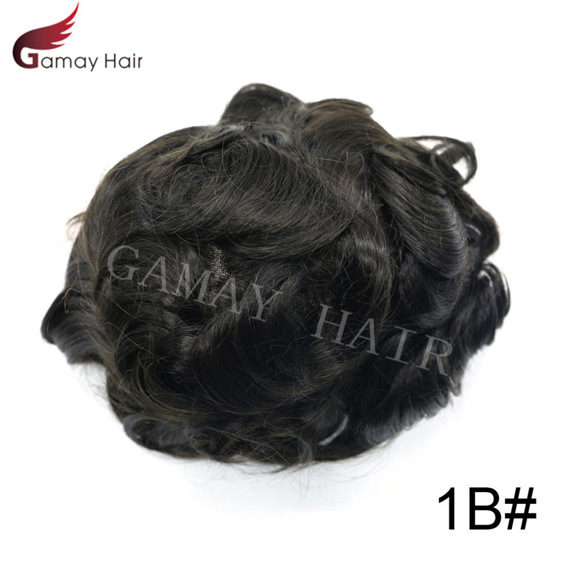 Mens Toupee 100% Human Hair piece Fine Mono Durable Natural Wig for Men D7-3