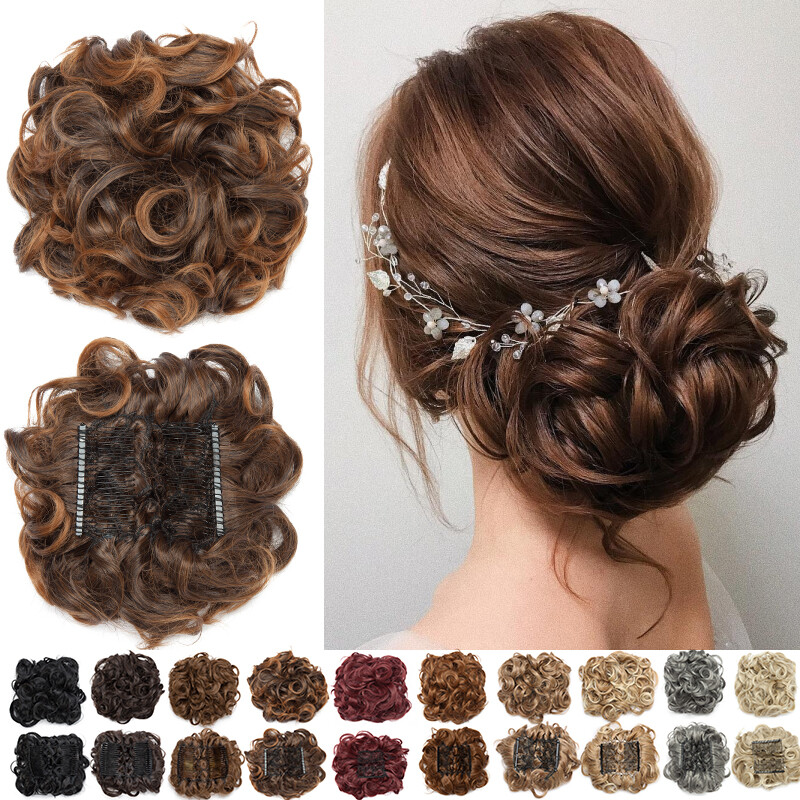LARGE THICK Curly Wedding Chignon Messy Bun Updo Clip in Hair Piece Extension b1