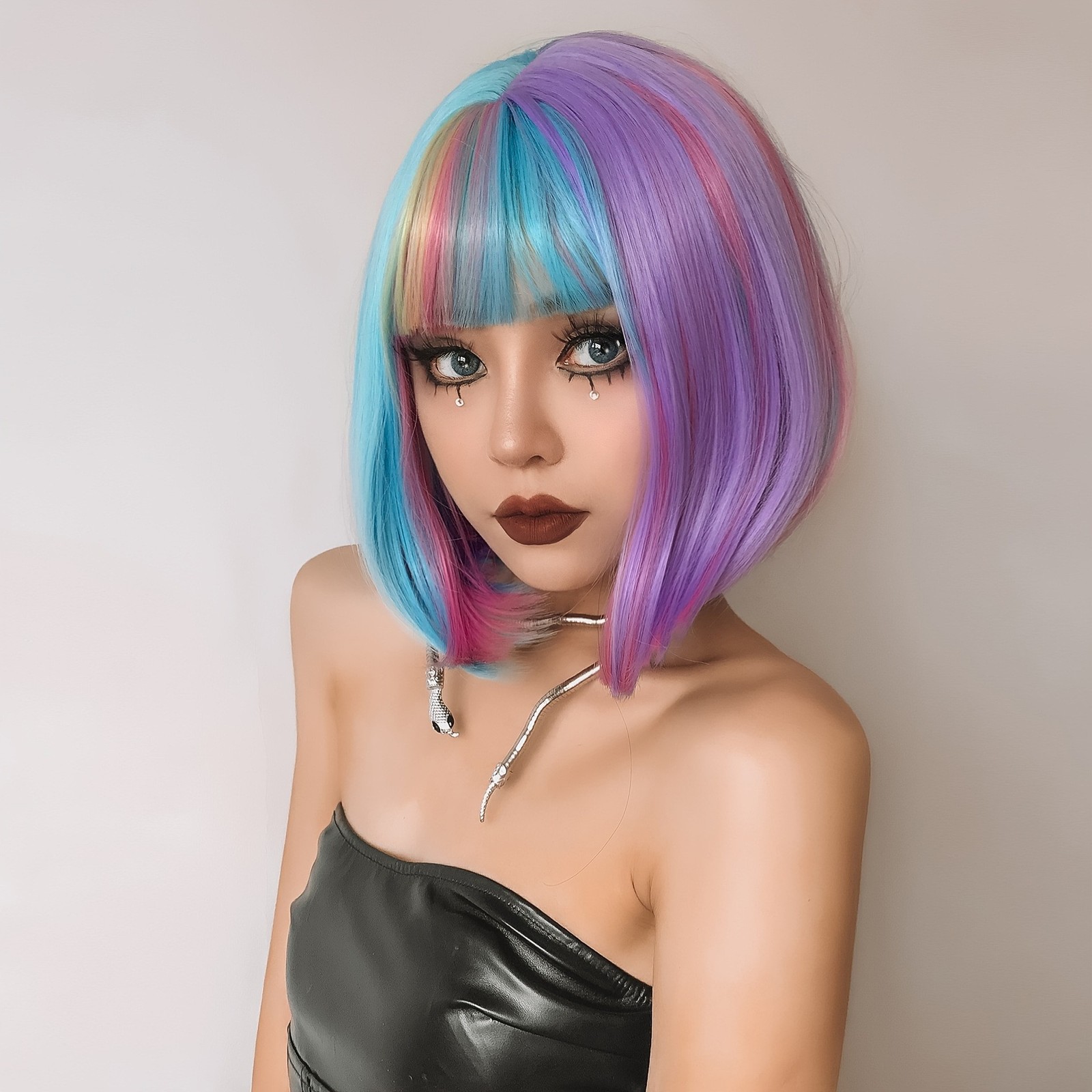 Blue-purple wave head high quality synthetic wig-suitable for daily wear. Holida
